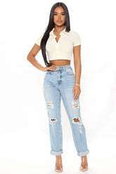 Harley Blown Knee Stretch Boyfriend Jeans - Light Blue Wash Ins Street